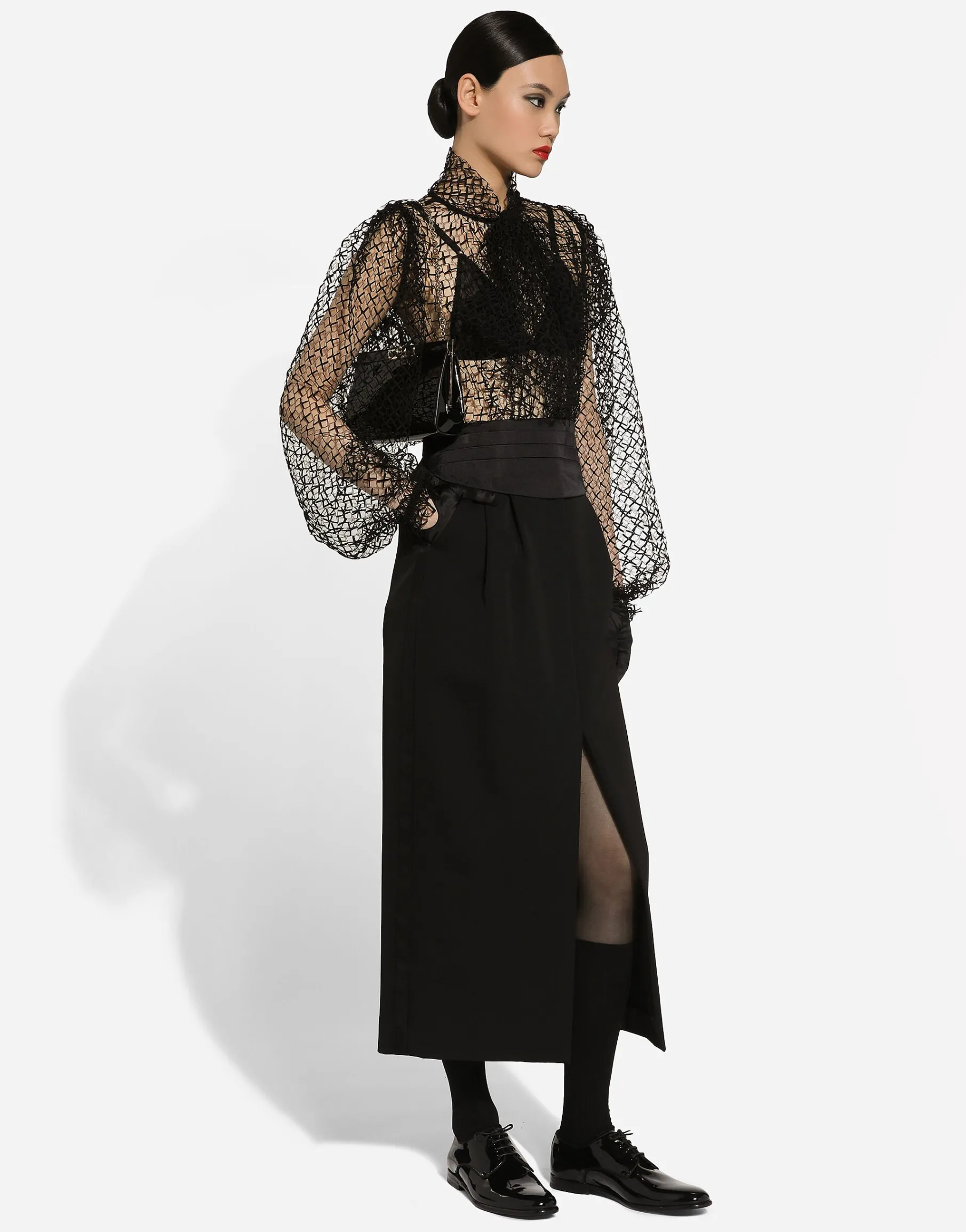 Mesh pussy-bow blouse