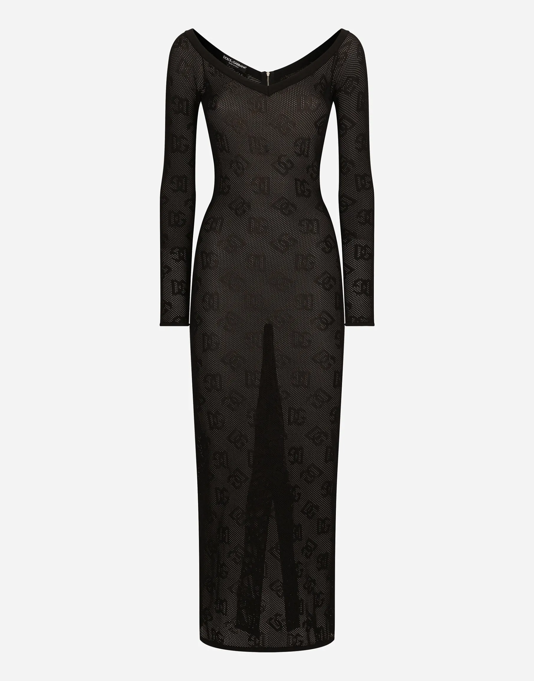 Mesh-stitch sheath dress with jacquard DG logo