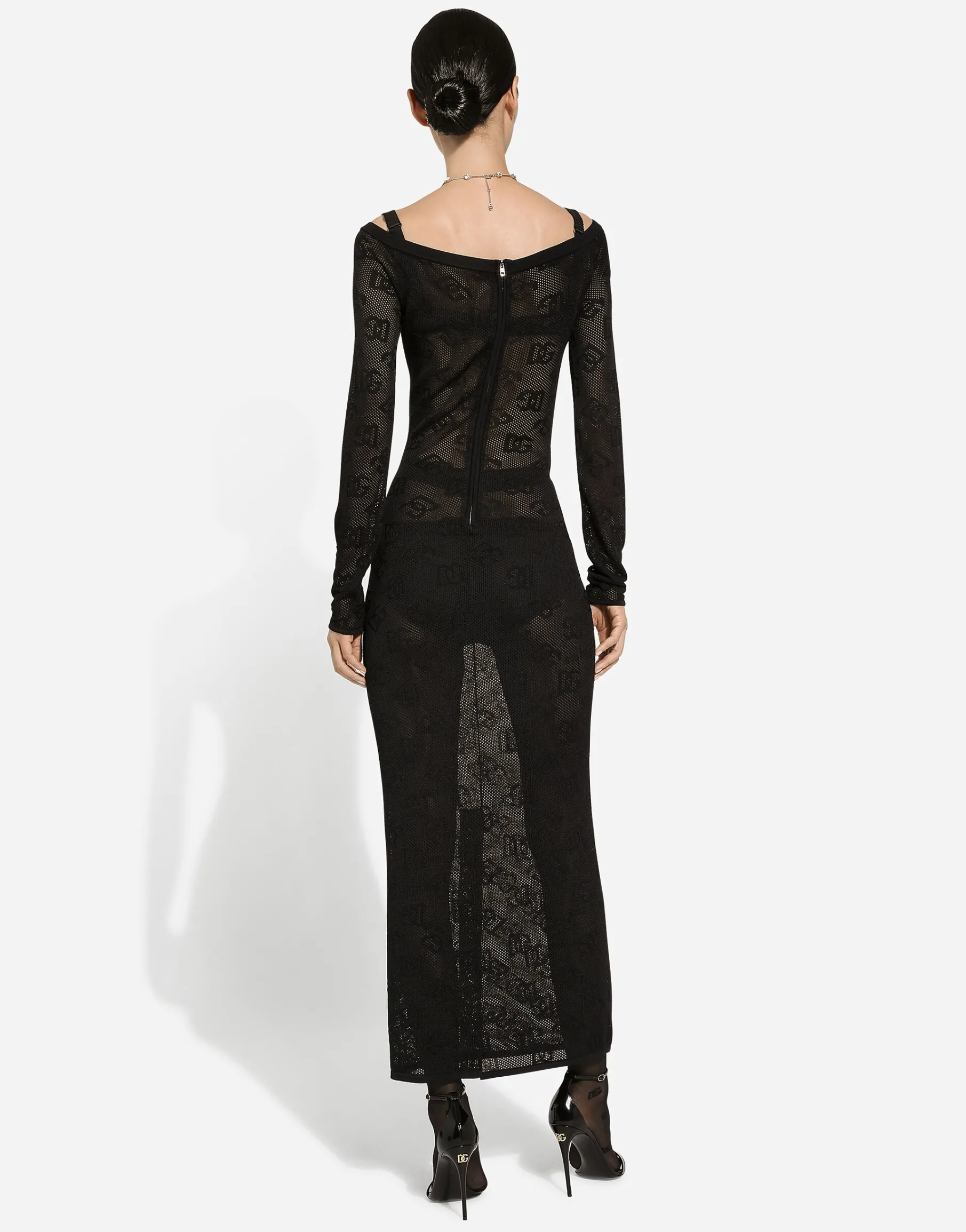 Mesh-stitch sheath dress with jacquard DG logo