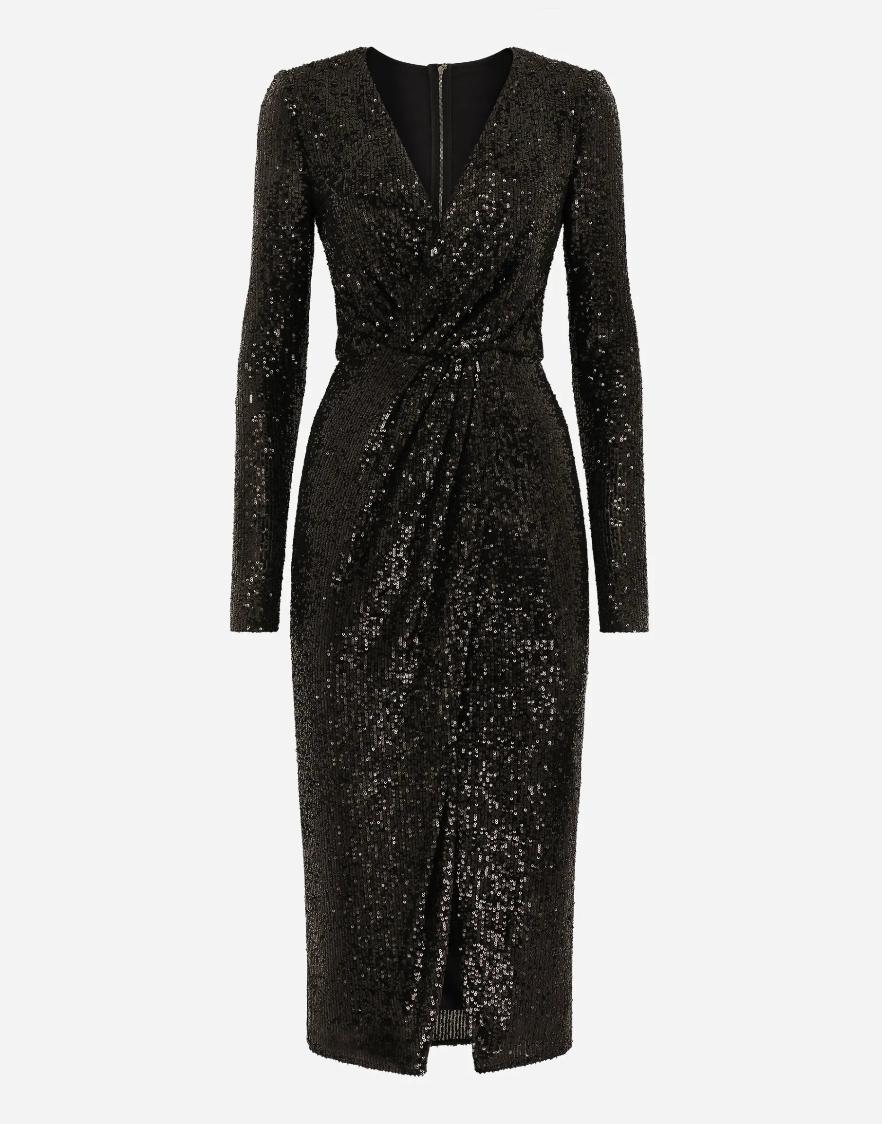 Micro-sequined calf-length dress