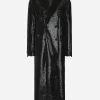 Micro-sequined double-breasted coat