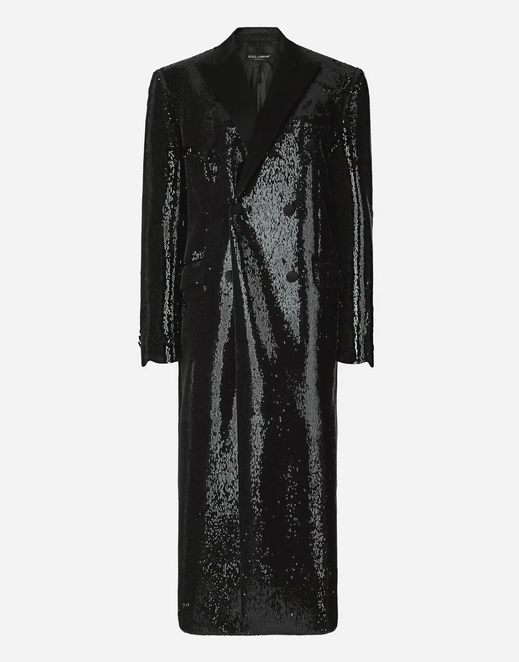 Micro-sequined double-breasted coat