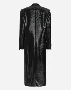 Micro-sequined double-breasted coat