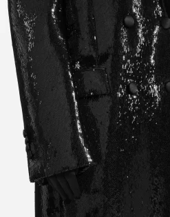 Micro-sequined double-breasted coat