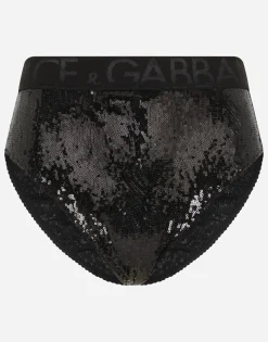 Micro-sequins briefs with branded elastic