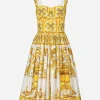 Midi corset dress in cotton poplin with majolica print
