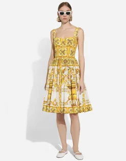 Midi corset dress in cotton poplin with majolica print