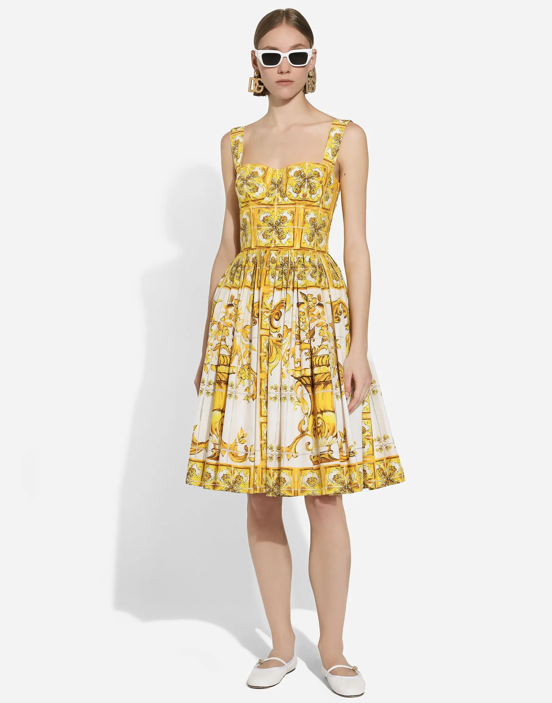 Midi corset dress in cotton poplin with majolica print