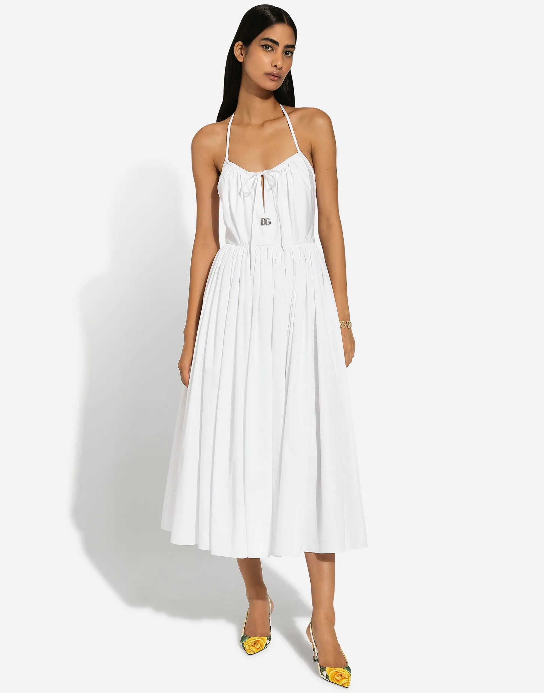 Midi cotton dress with circle skirt