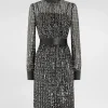 Midi dress with vertical sequin stripe embroidery