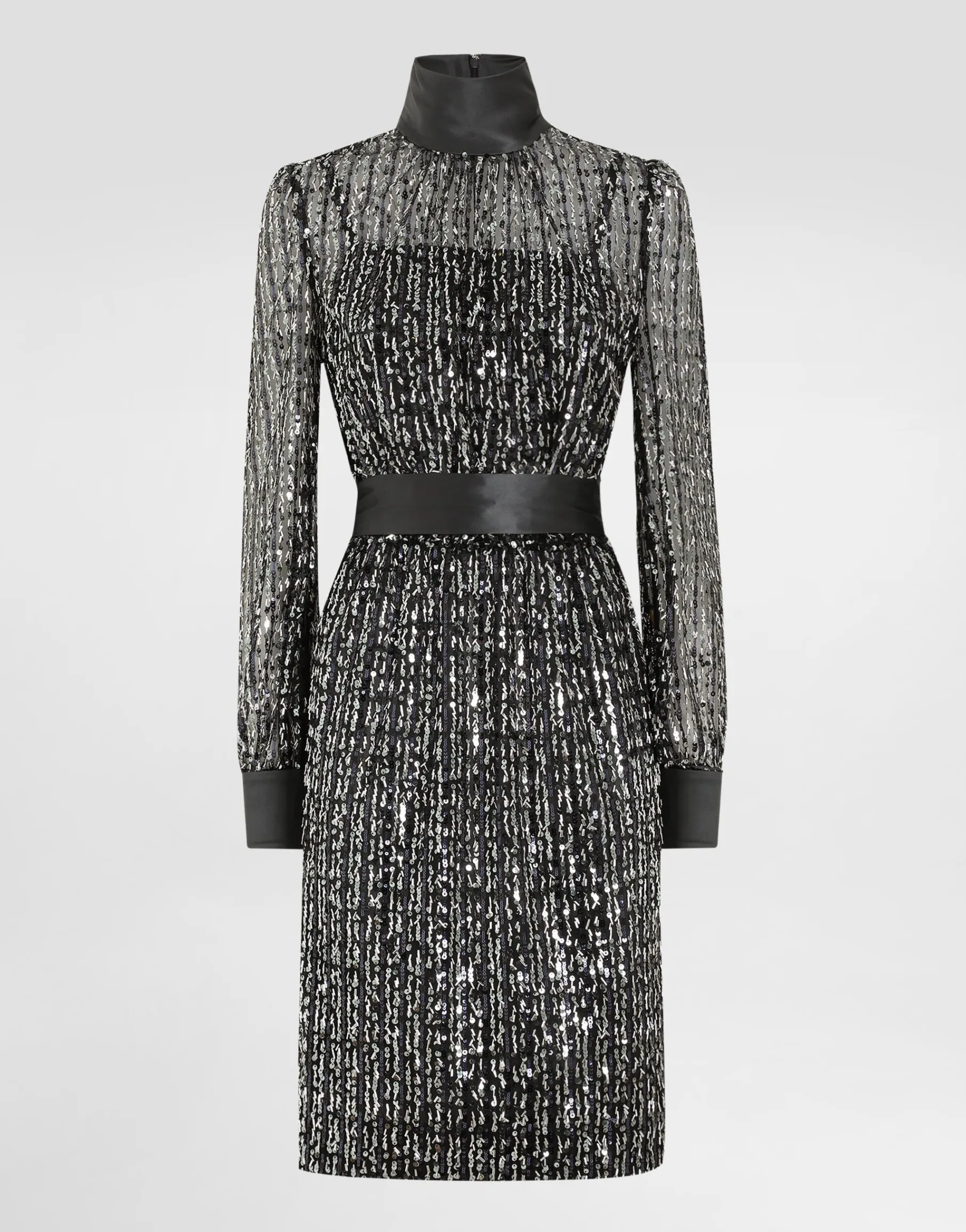 Midi dress with vertical sequin stripe embroidery