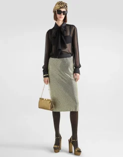 Midi pencil skirt in crystal mesh