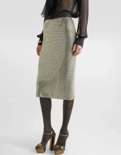 Midi pencil skirt in crystal mesh