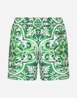 Mid-length majolica-print swim trunks