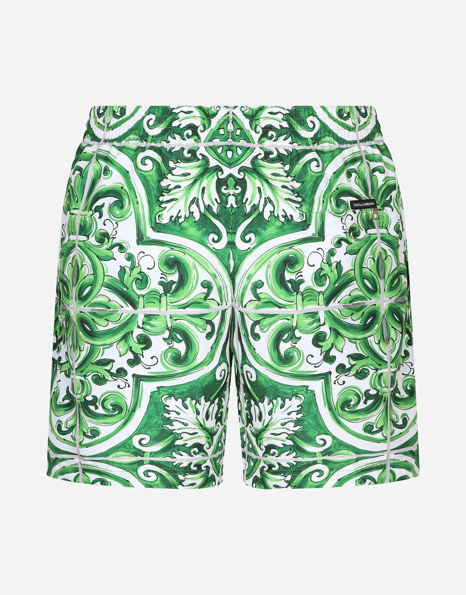 Mid-length majolica-print swim trunks