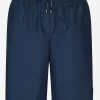 Mid-length swim trunks with logo tag