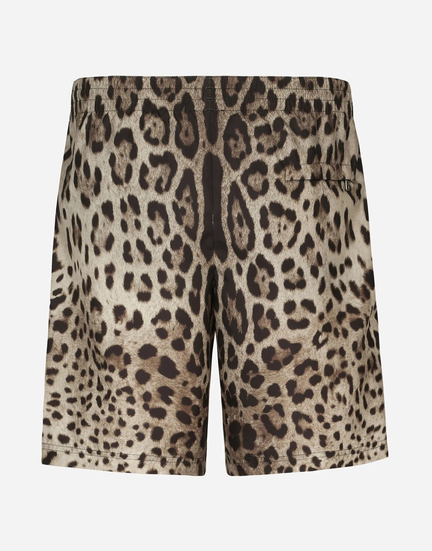 Mid-length swim trunks with leopard print