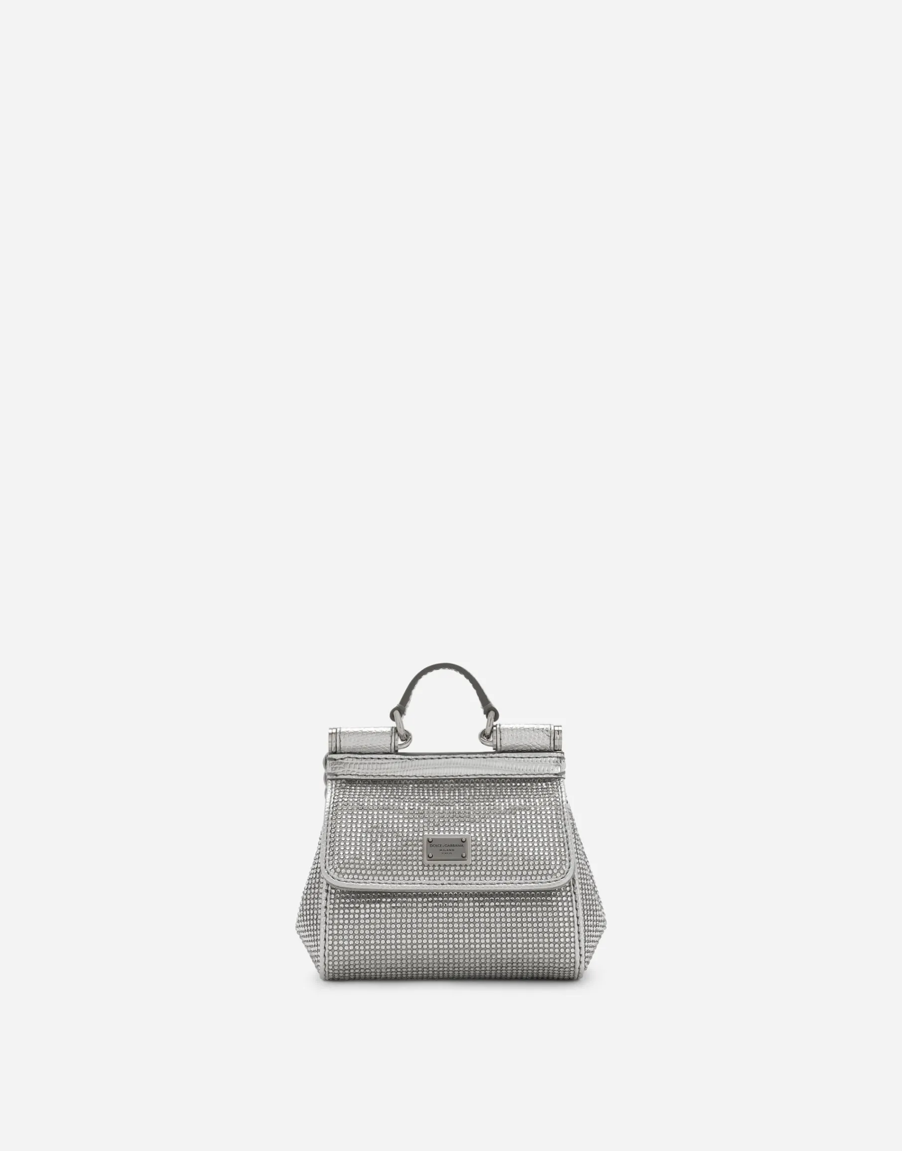 Mini satin Sicily bag with fusible rhinestones