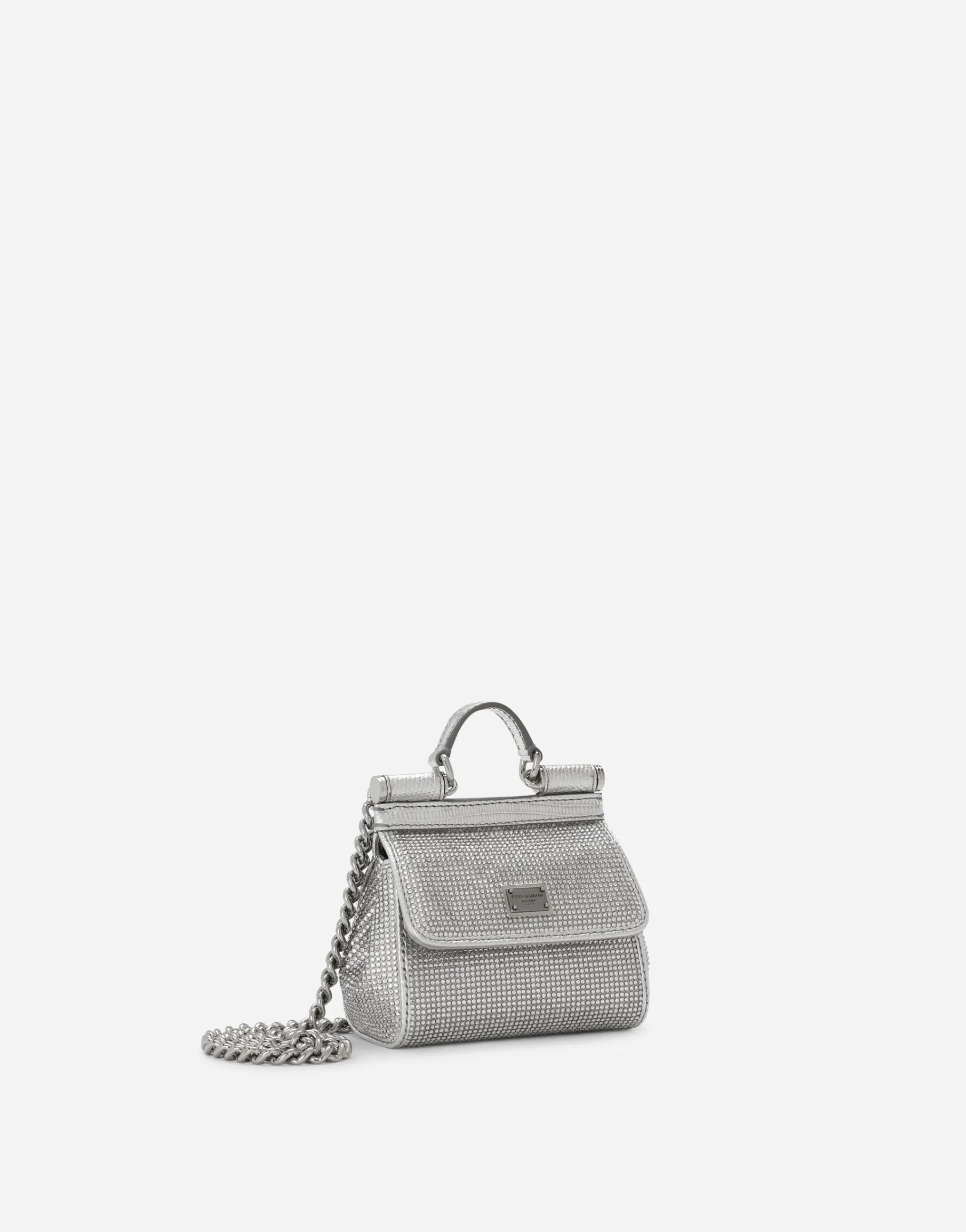 Mini satin Sicily bag with fusible rhinestones