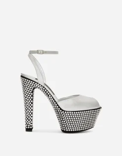 Mirrored-effect calfskin platforms with fusible rhinestones
