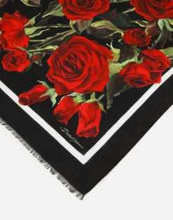 Modal and silk scarf with all-over rose print