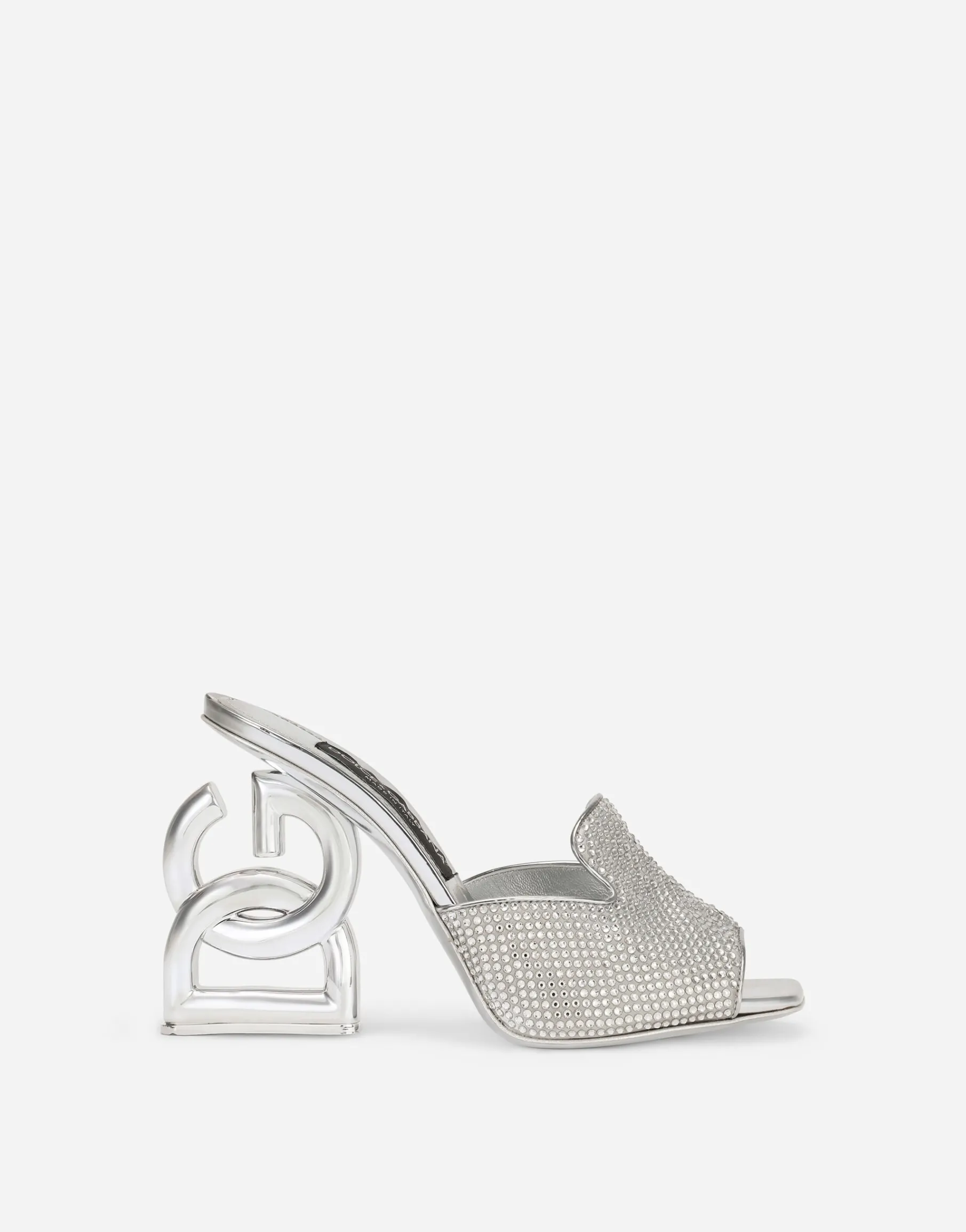 Mules with fusible rhinestone detailing and 3.5 heel