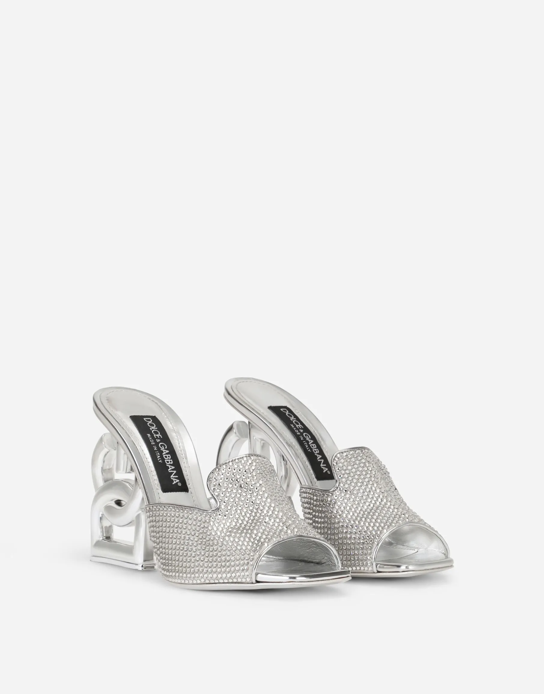 Mules with fusible rhinestone detailing and 3.5 heel