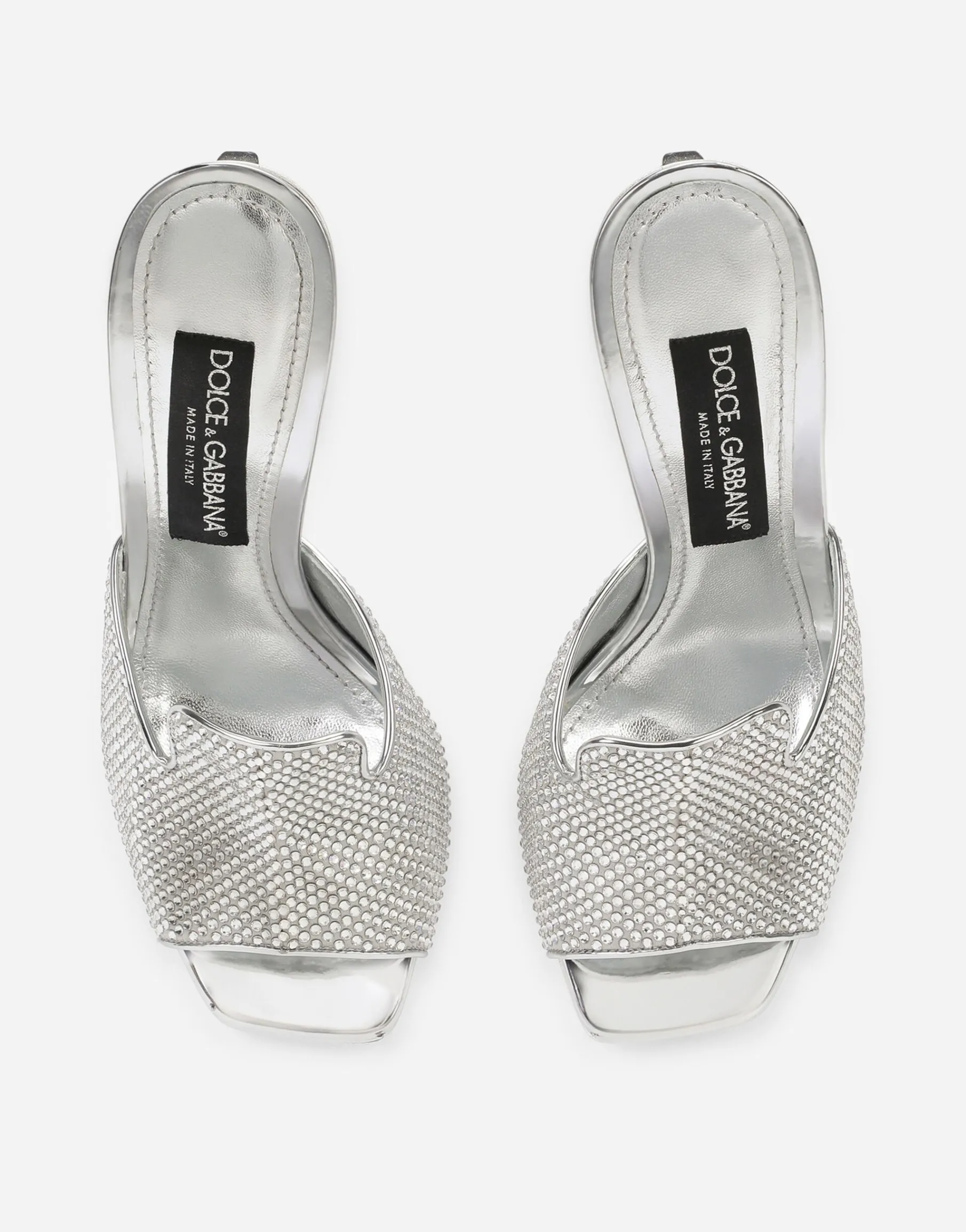 Mules with fusible rhinestone detailing and 3.5 heel