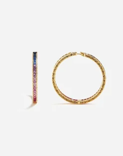 Multi-colored sapphire hoop earrings