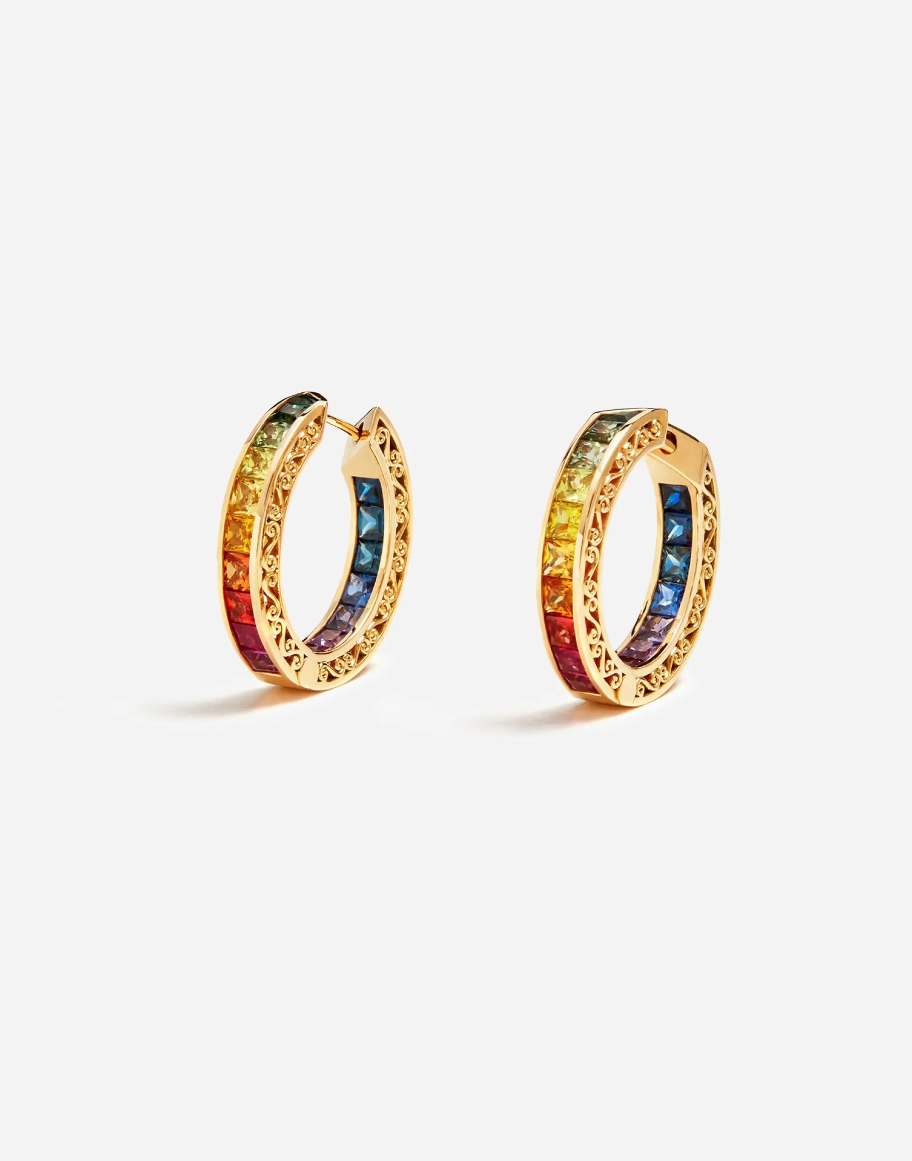 Multi-colored sapphire hoop earrings