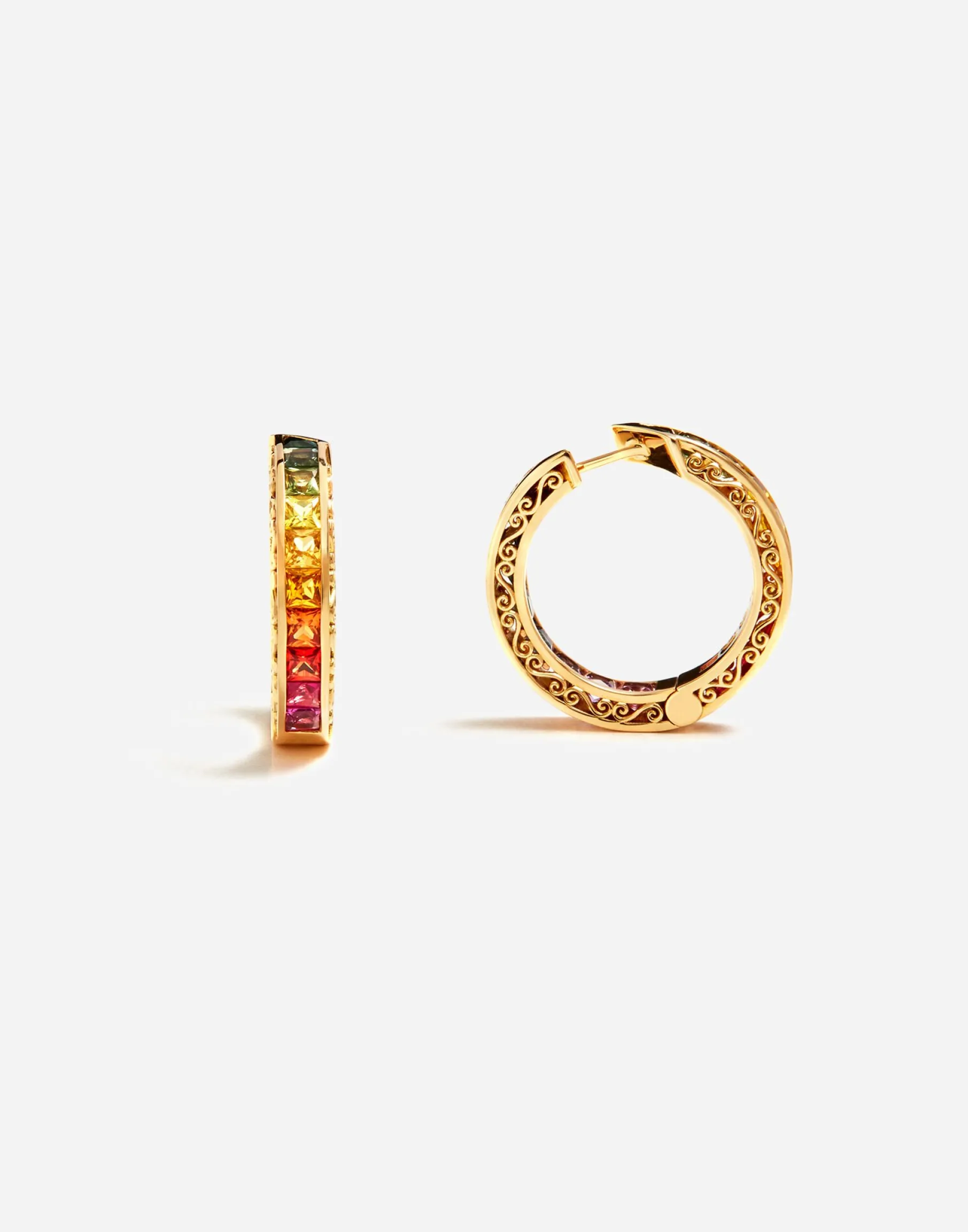 Multi-colored sapphire hoop earrings