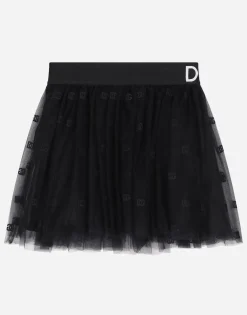 Multi-layered tulle miniskirt with branded elastic