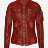 Multi-pocket washed leather jacket