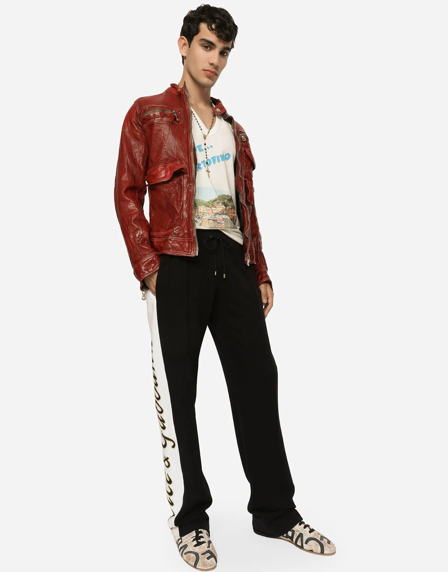 Multi-pocket washed leather jacket