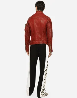Multi-pocket washed leather jacket