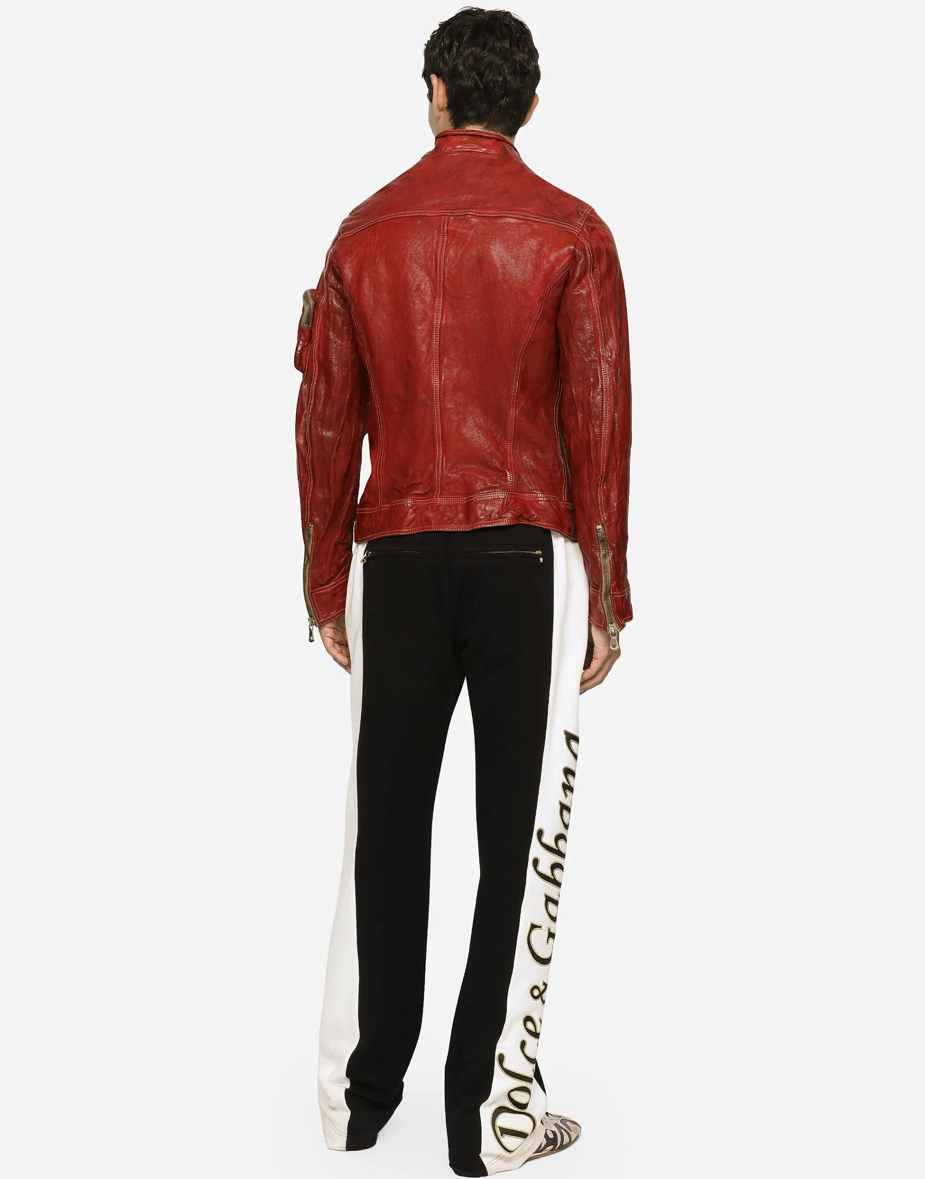 Multi-pocket washed leather jacket