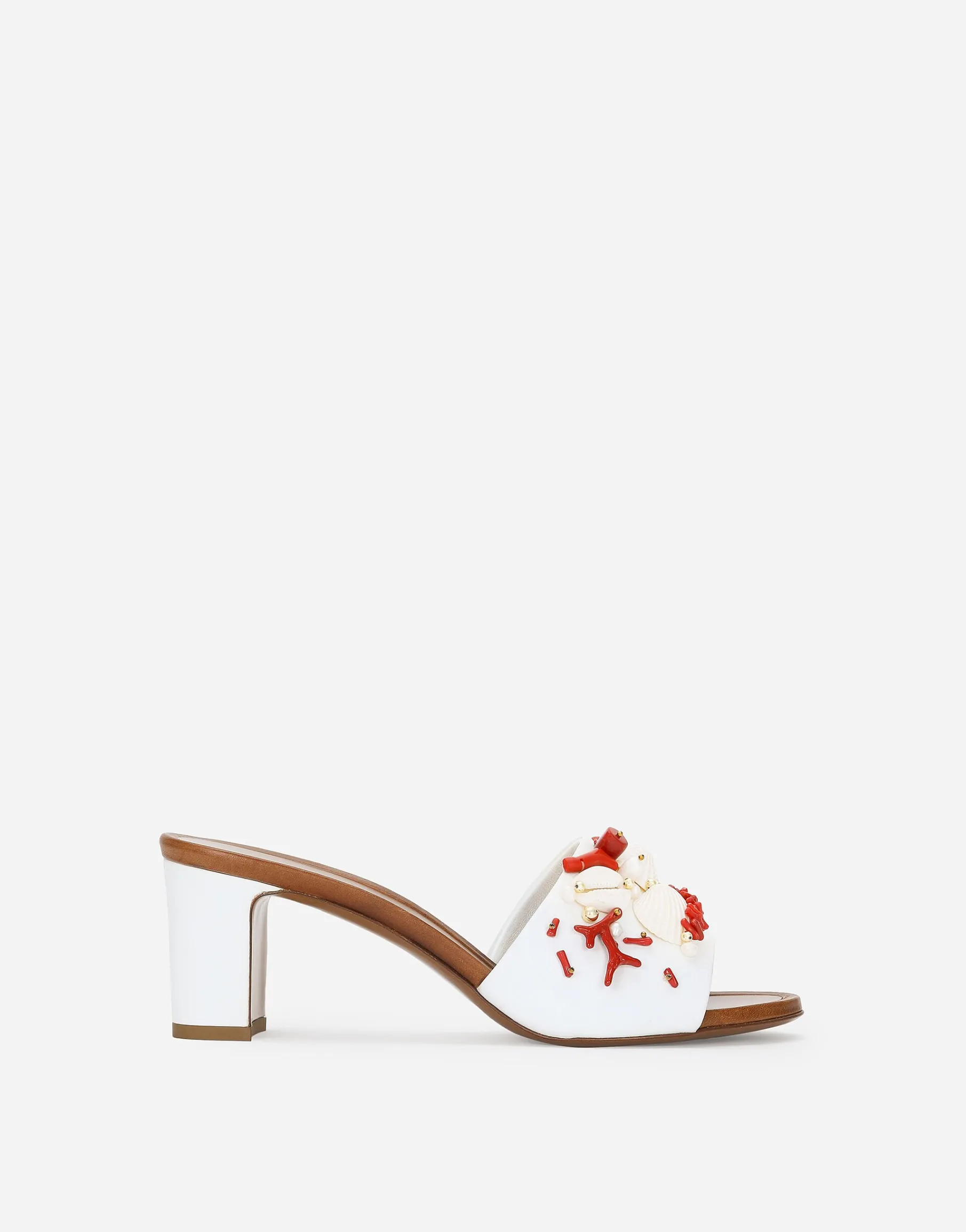 Nappa leather mules with coral embroidery