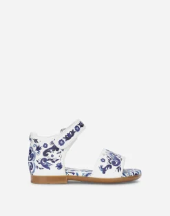 Nappa leather sandals with majolica print
