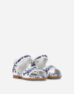 Nappa leather sandals with majolica print