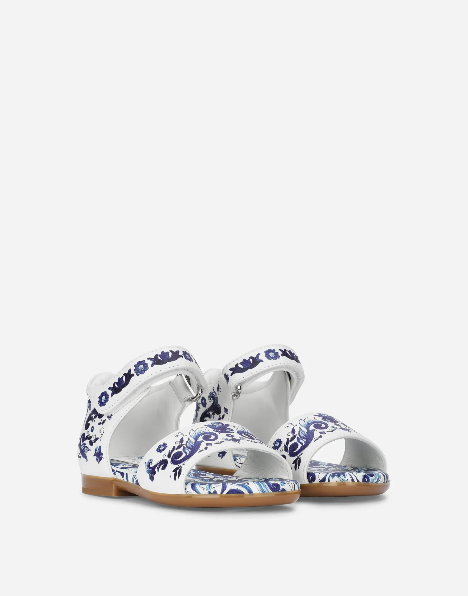 Nappa leather sandals with majolica print