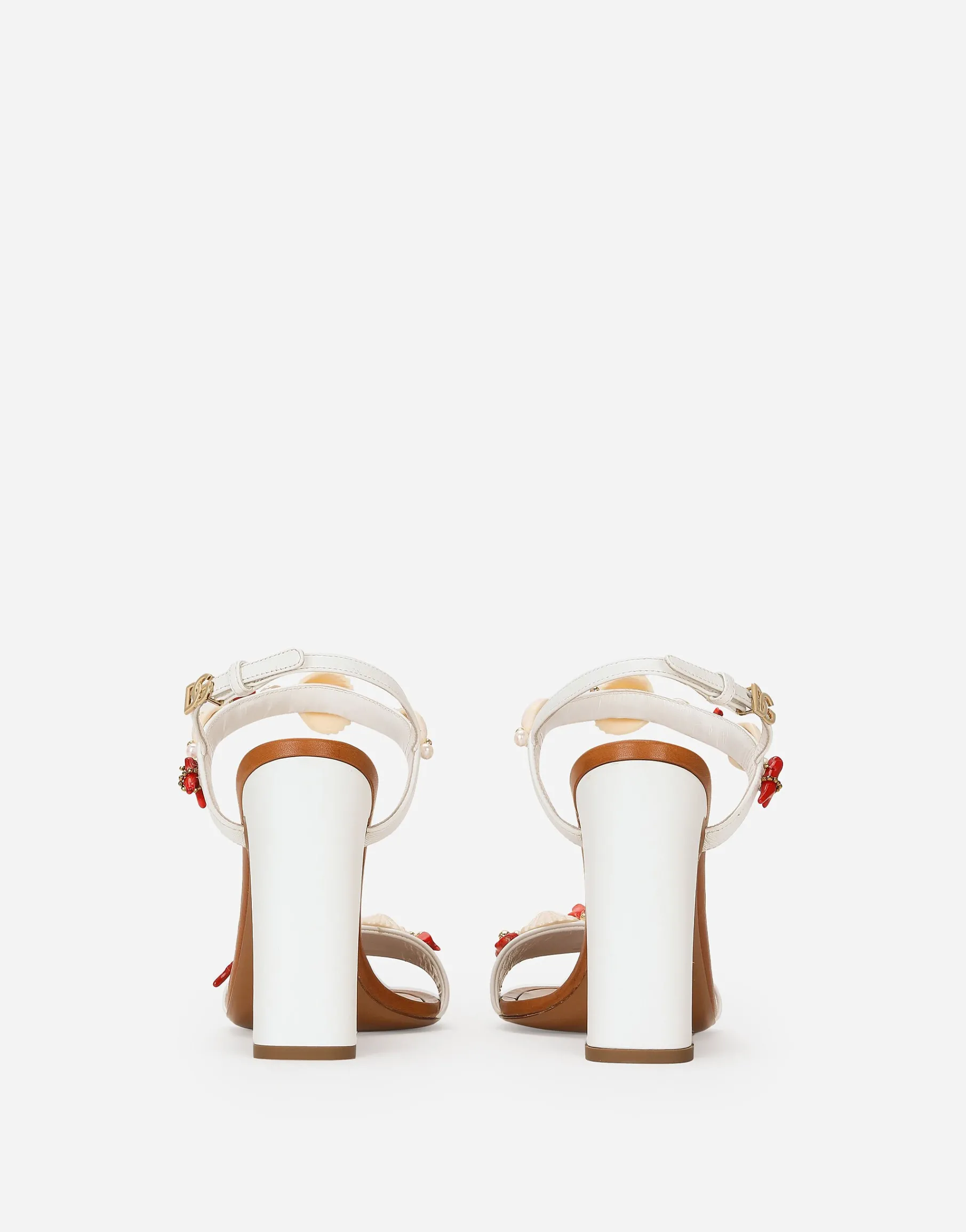 Nappa leather sandals with coral embroidery