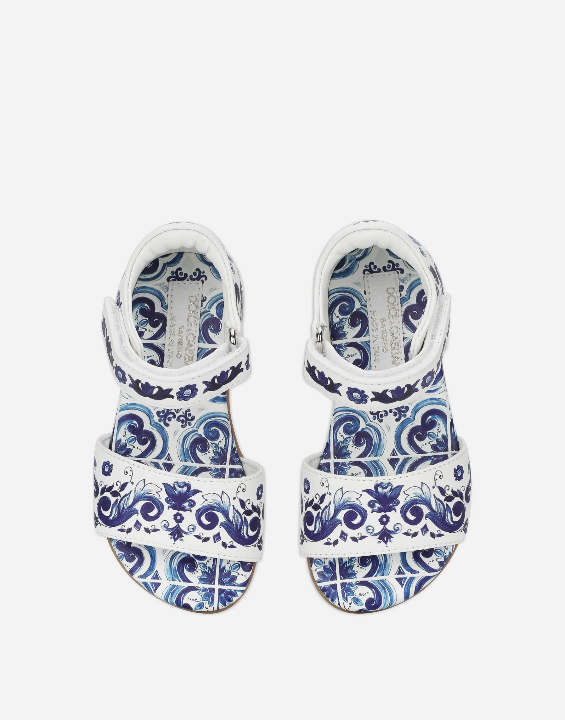 Nappa leather sandals with majolica print