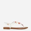 Nappa leather thong sandals with coral embroidery