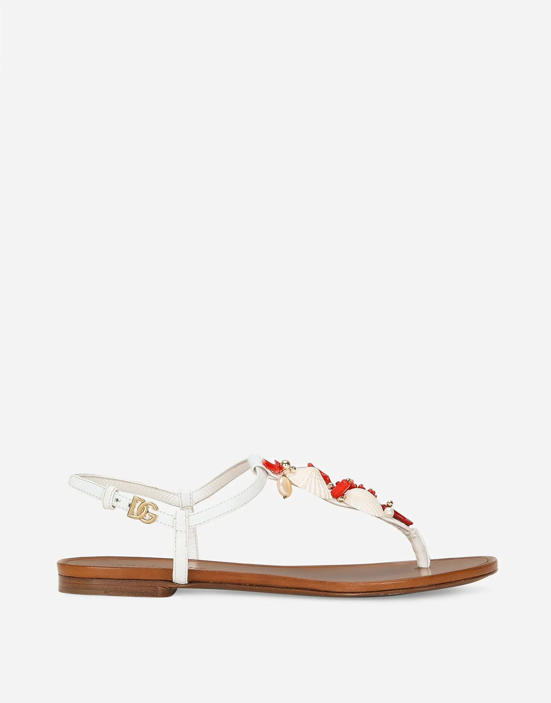 Nappa leather thong sandals with coral embroidery