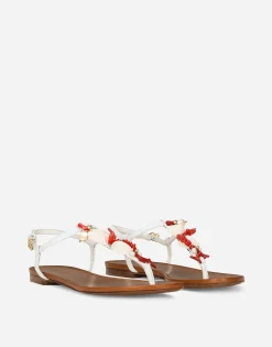 Nappa leather thong sandals with coral embroidery