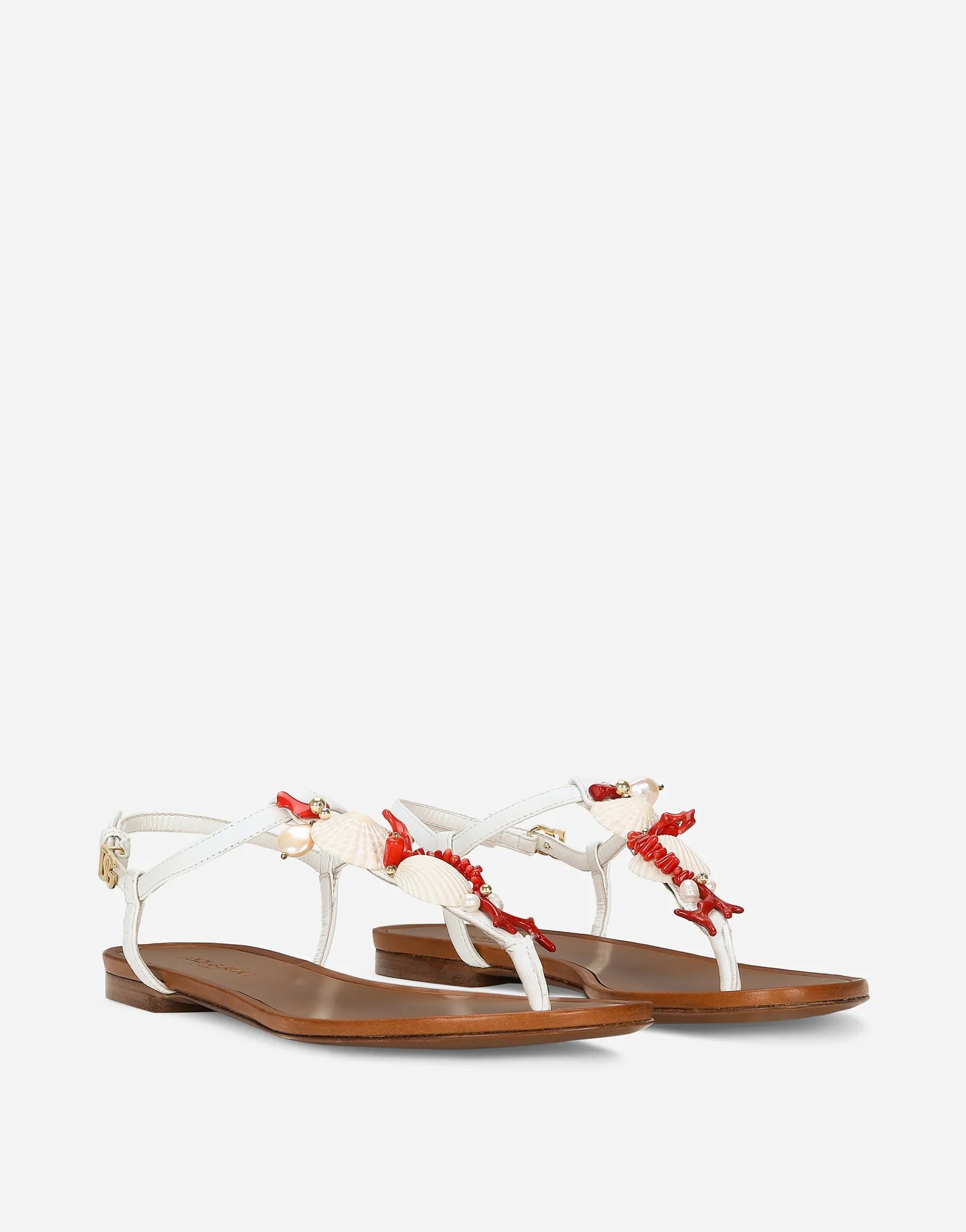 Nappa leather thong sandals with coral embroidery
