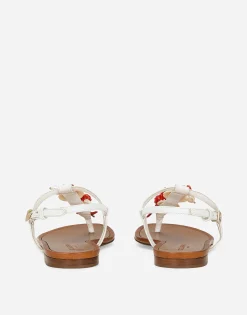 Nappa leather thong sandals with coral embroidery