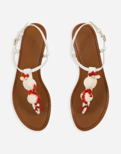 Nappa leather thong sandals with coral embroidery