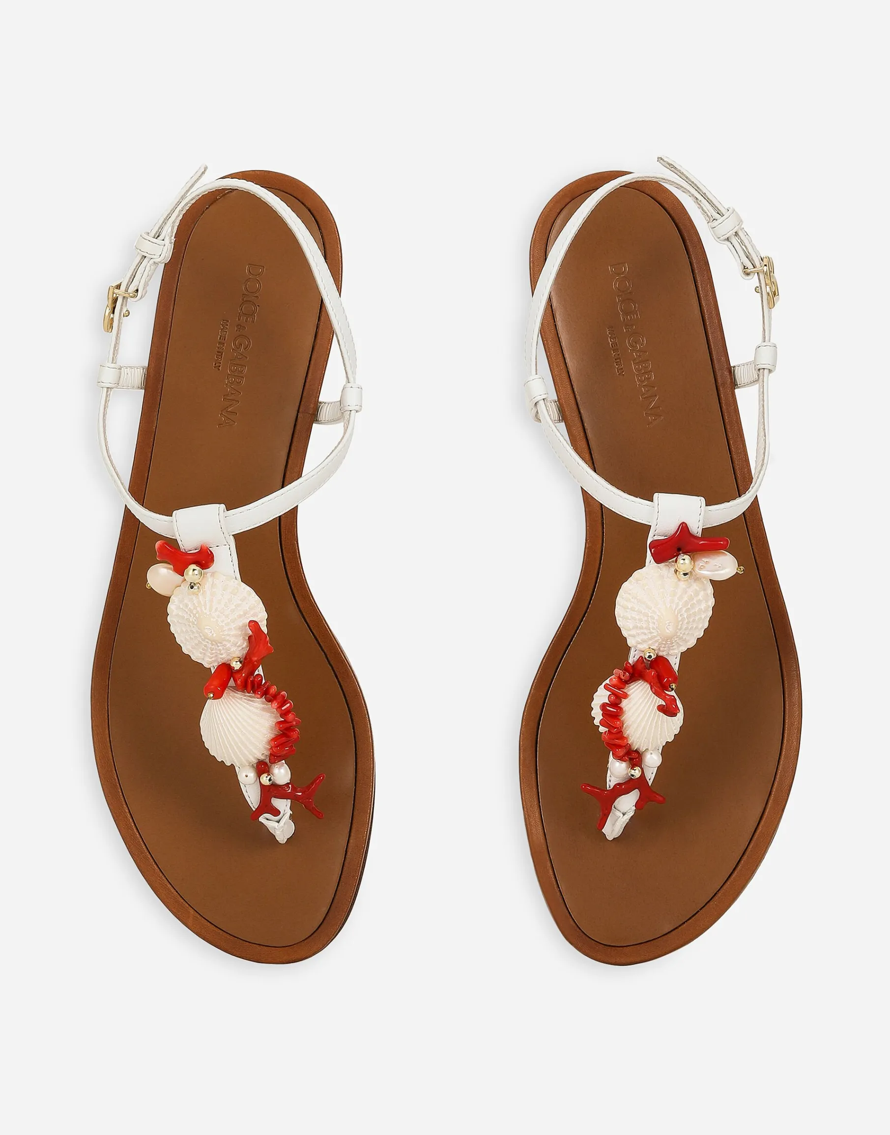 Nappa leather thong sandals with coral embroidery