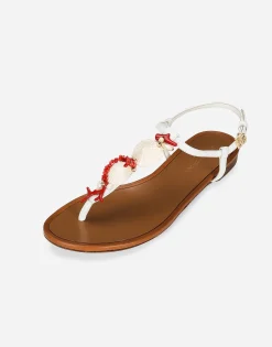 Nappa leather thong sandals with coral embroidery